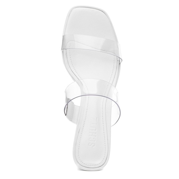 Chunky Heels SCHUTZ Clear Translucent White Stacked Heel Sandals Size 9.5/10 - Picture 1 of 4
